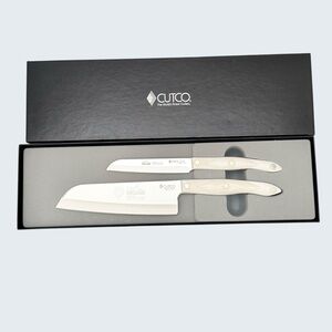 Cutco 1766 Santoku and 3721 Serrated Santoku Knife Box Set Pearl Handle Engraved